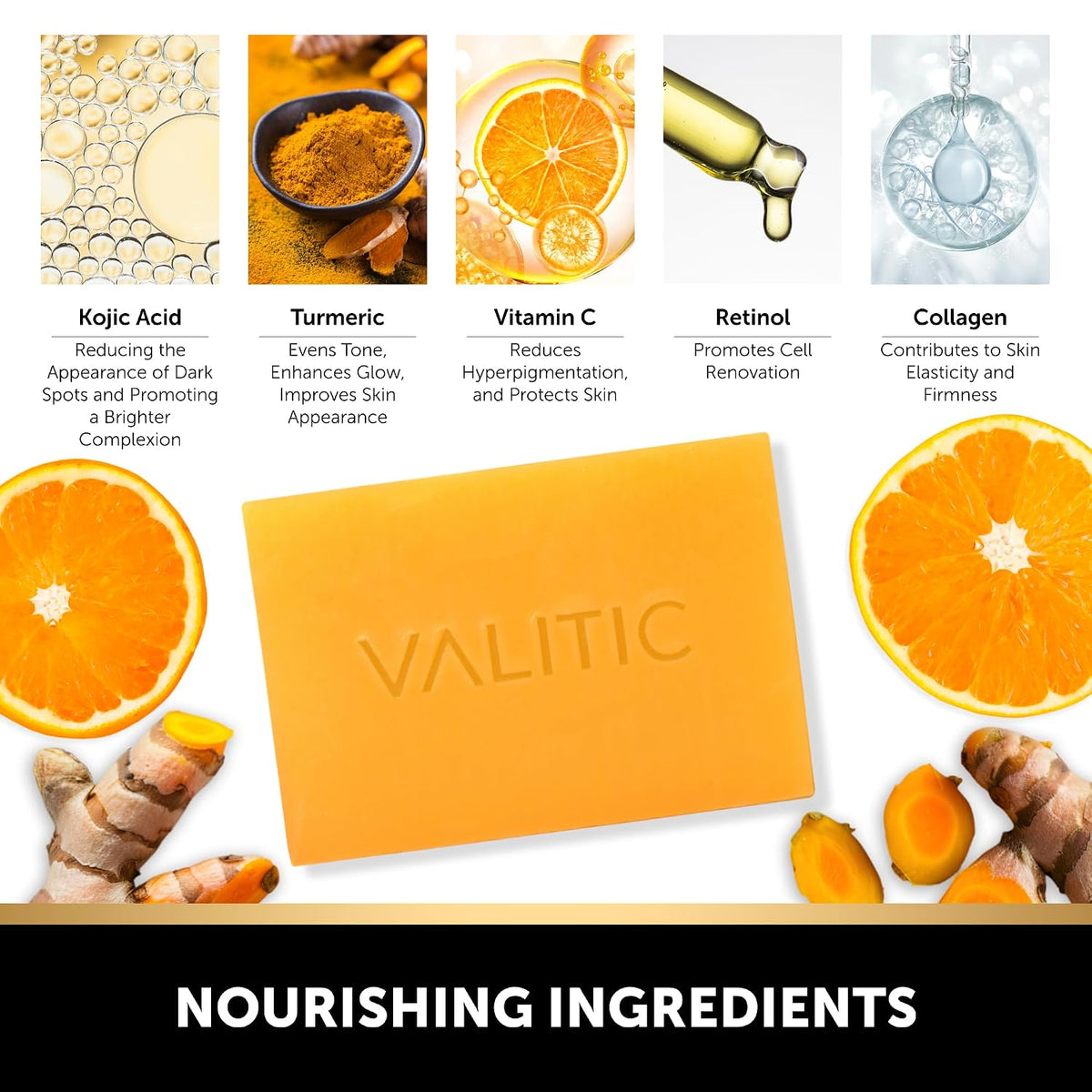 VALITIC Kojic Acid and Turmeric Soap for Dark Spots and African Net, 3 Pack