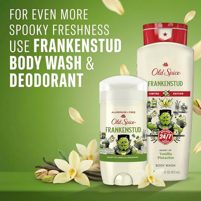 Old Spice Body Wash for Men, Fallidudes Edition, 24/7 Frightful Freshness, Long Lasting Cleanse & Refresh, Frankenstud with Vanilla Pistachio Scent, 16 oz