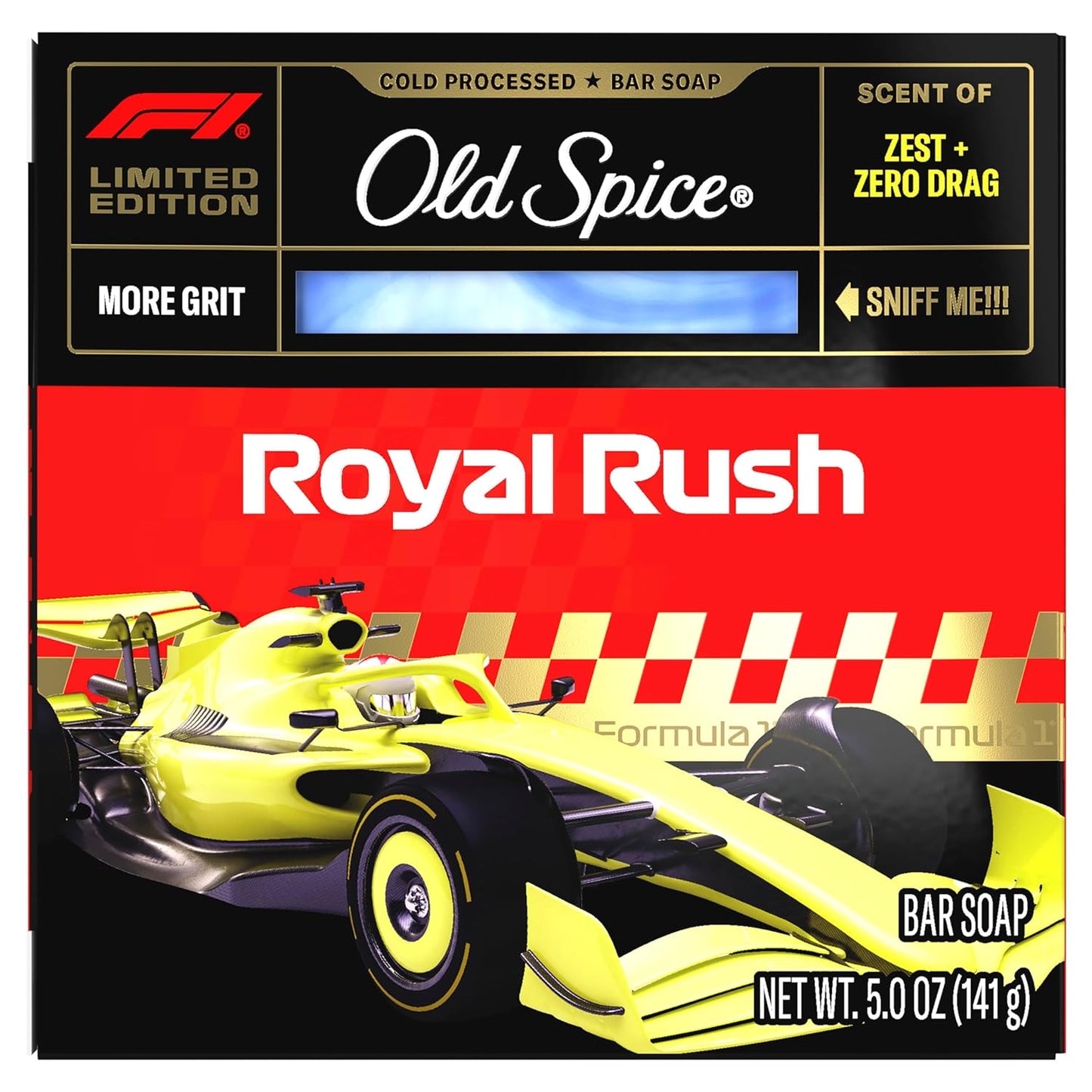 Old Spice Bar Soap for Men, F1 Collection, Cold Pressed with More Grit, Fast Track to Freshness, Made with Natural Oils & Plant Based Cleanser, Royal Rush with Zest & Zero Drag Scent, 5 oz