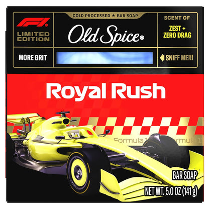 Old Spice Bar Soap for Men, F1 Collection, Cold Pressed with More Grit, Fast Track to Freshness, Made with Natural Oils & Plant Based Cleanser, Royal Rush with Zest & Zero Drag Scent, 5 oz
