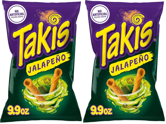 Takis Jalapeño Sharing Size – Pickled Jalapeño Flavored Hot Spicy Rolled Tortilla Chips (Pack of 2)
