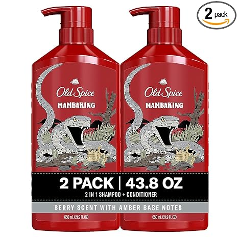 Old Spice Mens 2-in-1 Shampoo and Conditioner Set, MambaKing, For All Hair Types, Healthier, Fuller, More Moisturized Looking Hair, 21.9 fl oz Each, Twin Pack