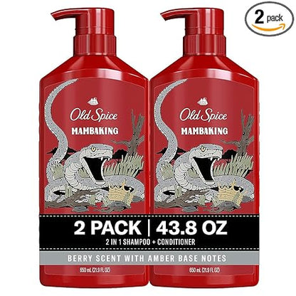 Old Spice Mens 2-in-1 Shampoo and Conditioner Set, MambaKing, For All Hair Types, Healthier, Fuller, More Moisturized Looking Hair, 21.9 fl oz Each, Twin Pack