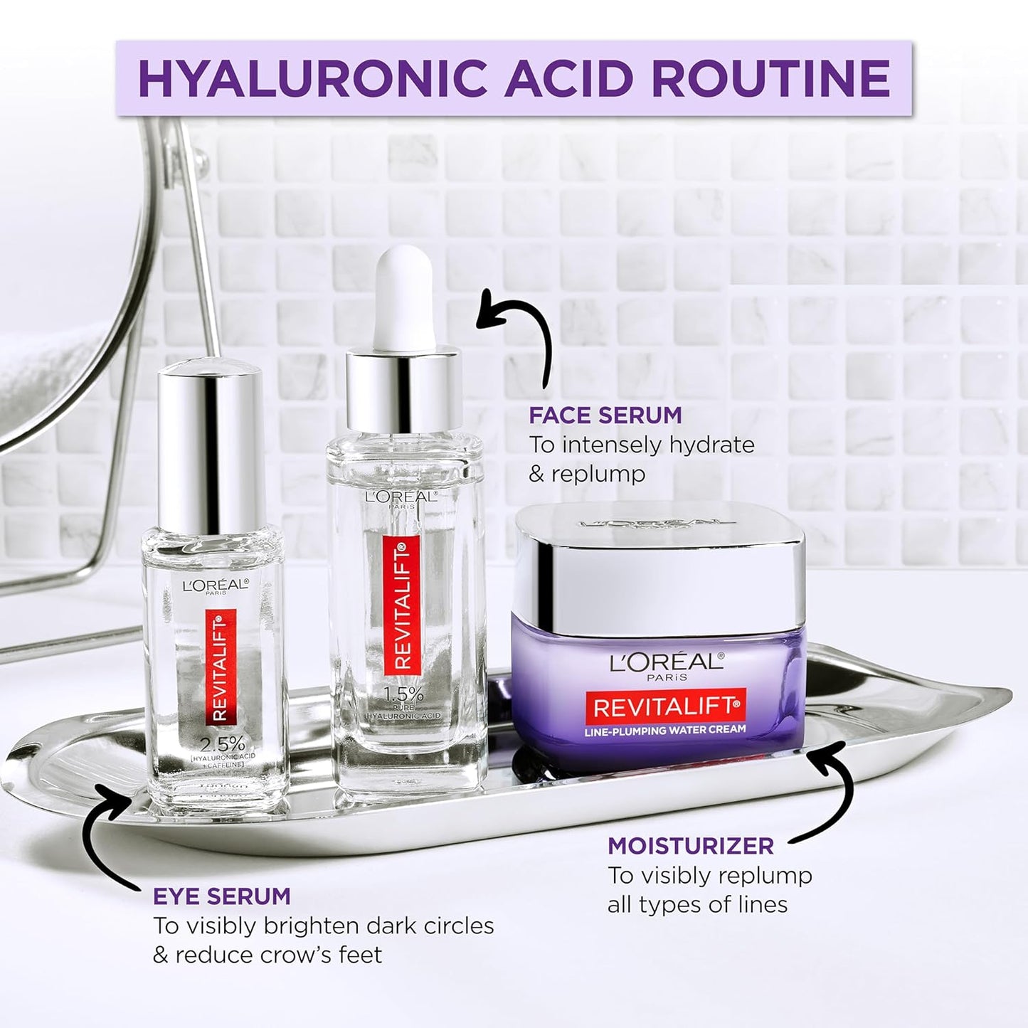 L'Oreal Paris Revitalift 1.5% Pure Hyaluronic Acid Face Serum, Hydrate & Reduce Wrinkles, Fragrance Free 1.7 oz