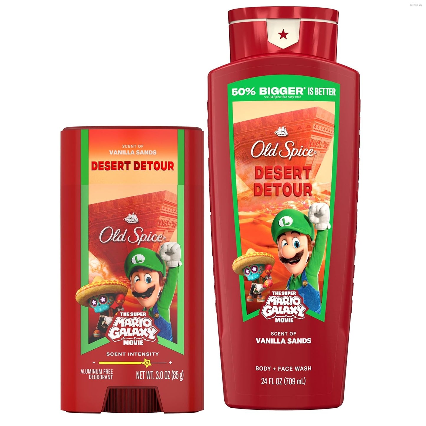 Old Spice X Super Mario, Desert Detour with Vanilla Sands Scent, Aluminum Free Deodorant + Body & Face Wash Bundle for Men, Smell Super with 24/7 Lasting Freshness & 24/7 Shower Clean (Pack of 2)