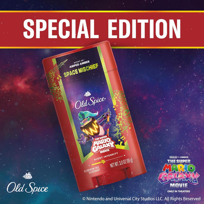 Old Spice Aluminum Free Deodorant for Men, Old Spice x The Super Mario Galaxy Movie, 24/7 Lasting Freshness, Lasting Odor Protection, Smell Super with Space Mischief, Amped Amber Scent, 3.0 oz