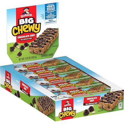 Quaker Big Chewy Granola Bars, 60% Larger, Chocolate Chip, (10 Count)