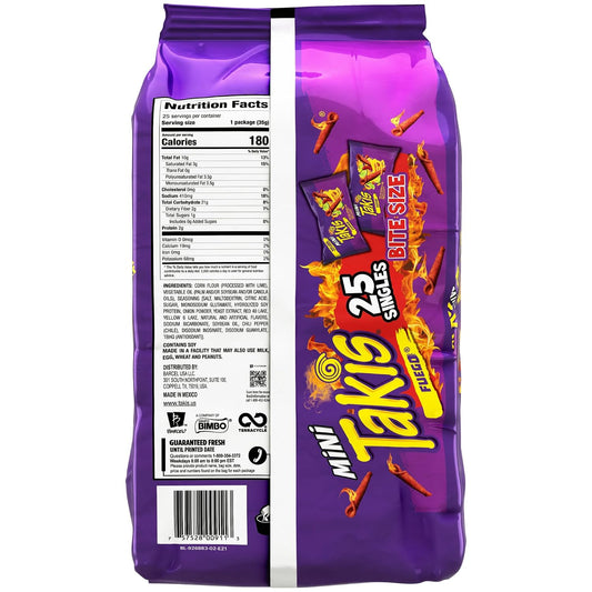 Takis Fuego Mini Rolled Tortilla Chips, 25 pc / 1.23 oz Multipack