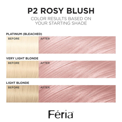 L'Oreal Paris Feria Multi-Faceted Shimmering Permanent Hair Color, P2 Rosy Blush (Smokey Pink) (Pack of 2)