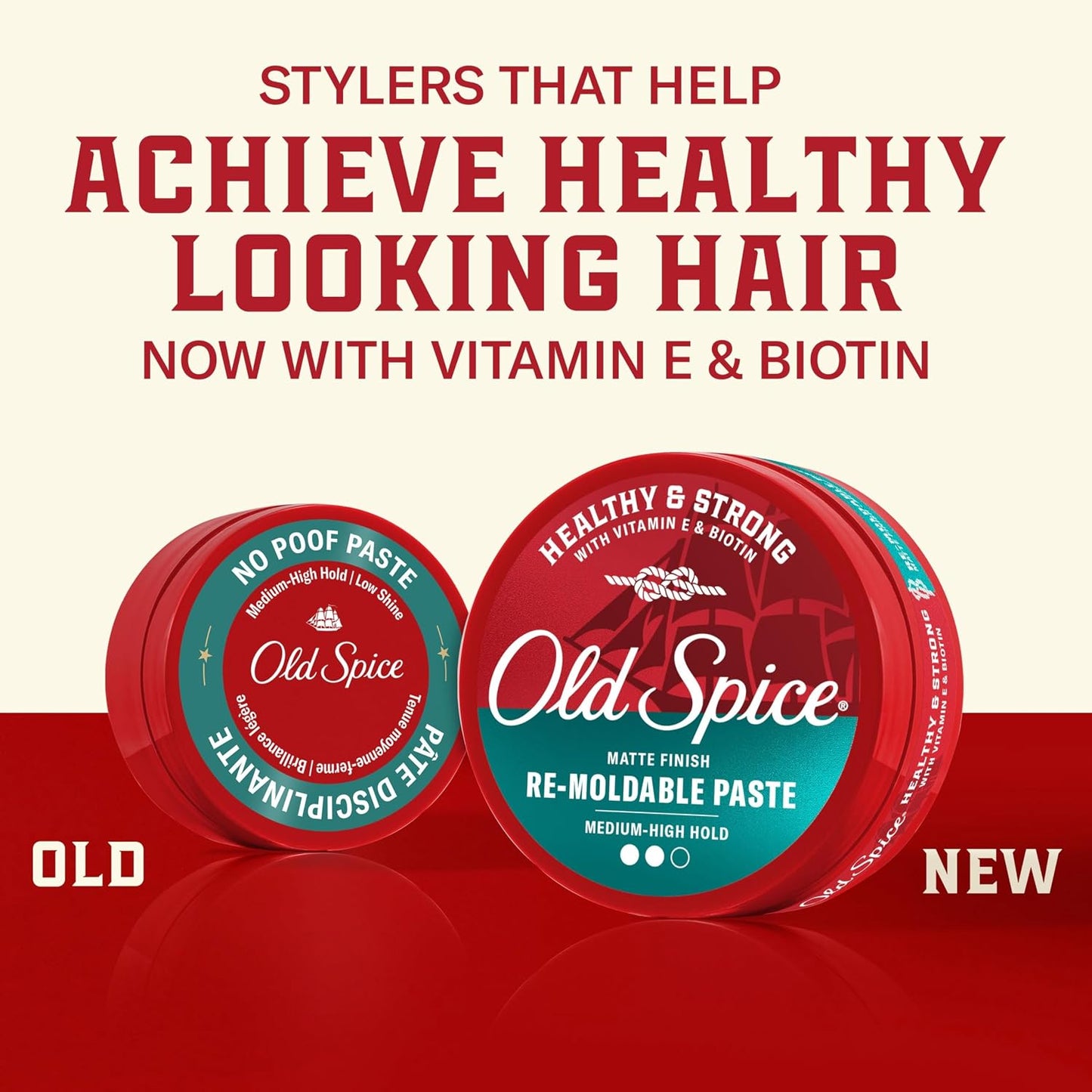 Old Spice Mens Hair Paste, Re-Moldable Paste for Men, Healthy & Strong with Vitamin E & Biotin, Hair Styling, Medium-High Hold, Matte Finish, 2.22 oz