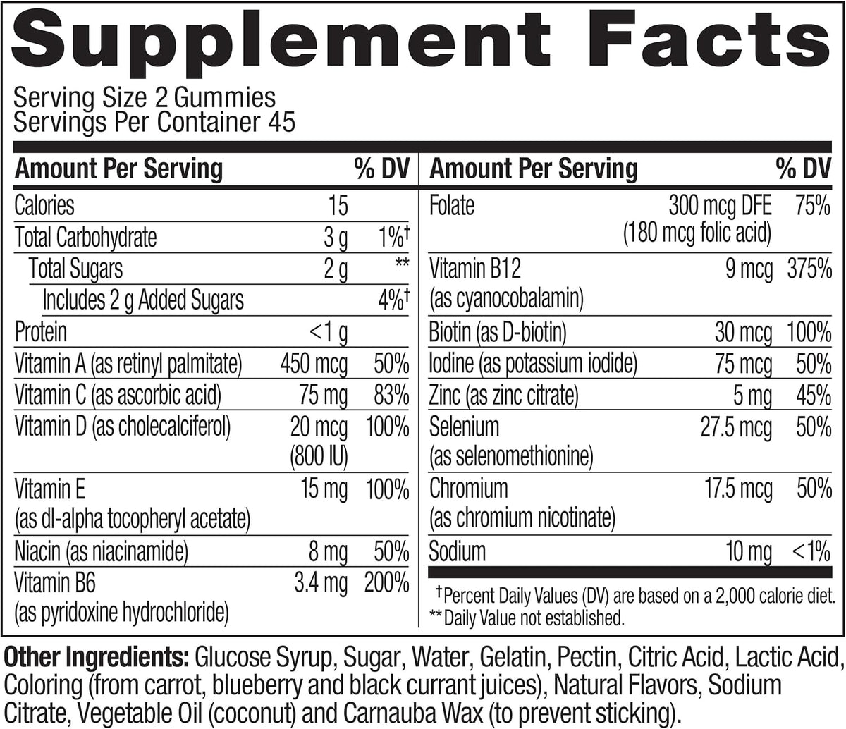 OLLY Men's Multivitamin Gummy, Vitamins A, C, D, E, B, Zinc, BlackBerry Flavor, 45 Day Supply - 90 Count (Pack of 12)