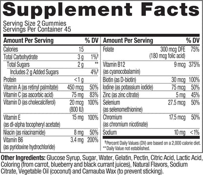 OLLY Men's Multivitamin Gummy, Vitamins A, C, D, E, B, Zinc, BlackBerry Flavor, 45 Day Supply - 90 Count (Pack of 12)