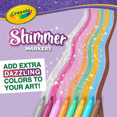 CRAYOLA Shimmer Markers (Pack of 8) | Eight Different Shimmering Tones Perfect for Home or School Art Projects | Colouring Pens & Markers | Ages 3+