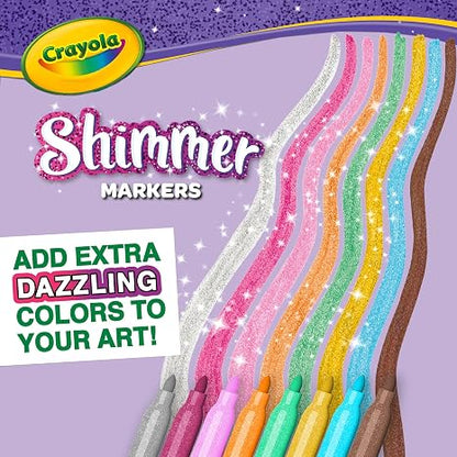 CRAYOLA Shimmer Markers (Pack of 8) | Eight Different Shimmering Tones Perfect for Home or School Art Projects | Colouring Pens & Markers | Ages 3+