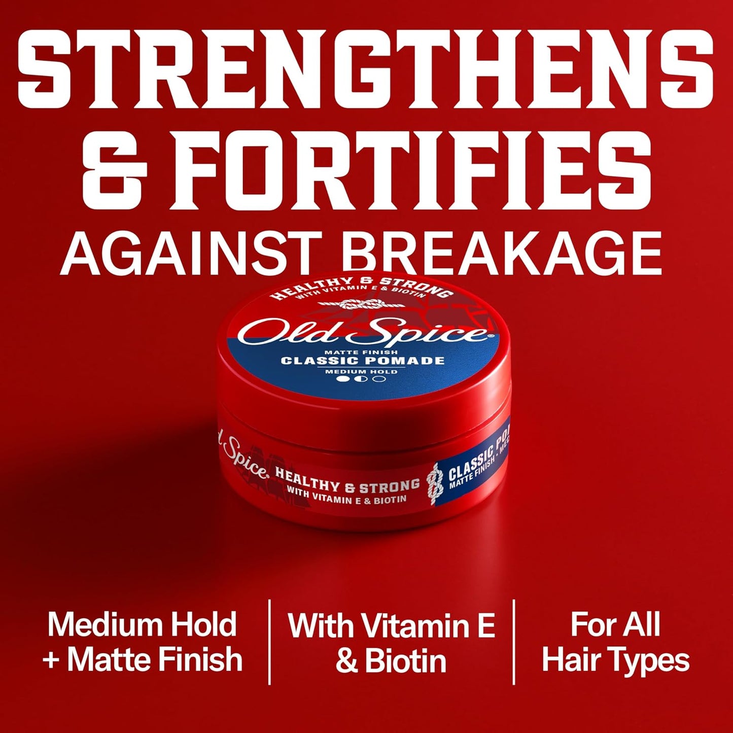 Old Spice Classic Pomade for Men, Healthy & Strong with Vitamin E & Biotin, Men's Hair Styling Pomade, Medium Hold, Matte Finish, 2.22 oz, Twin Pack