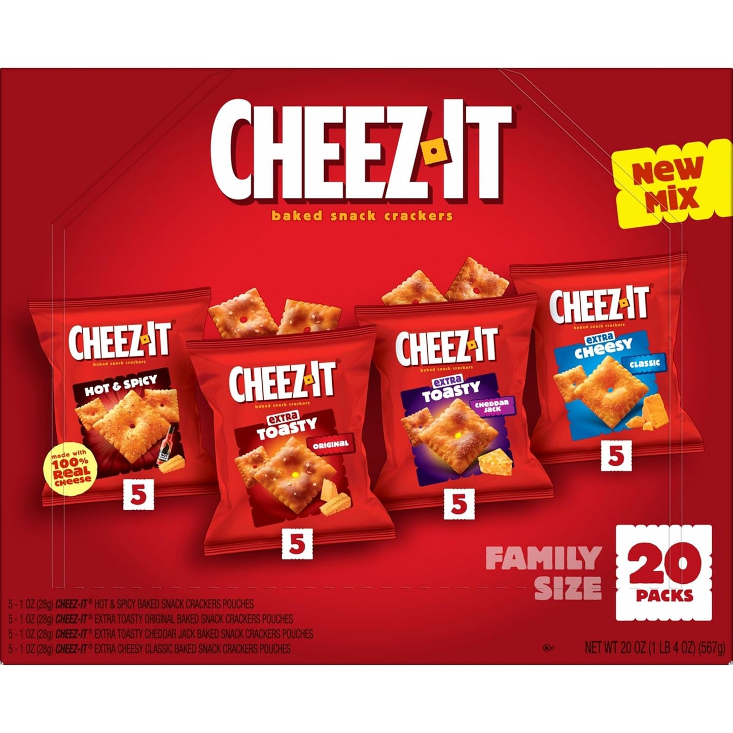 Cheez-It Variety Pack Baked Snack Crackers, Lunch Snacks (20 Packs)