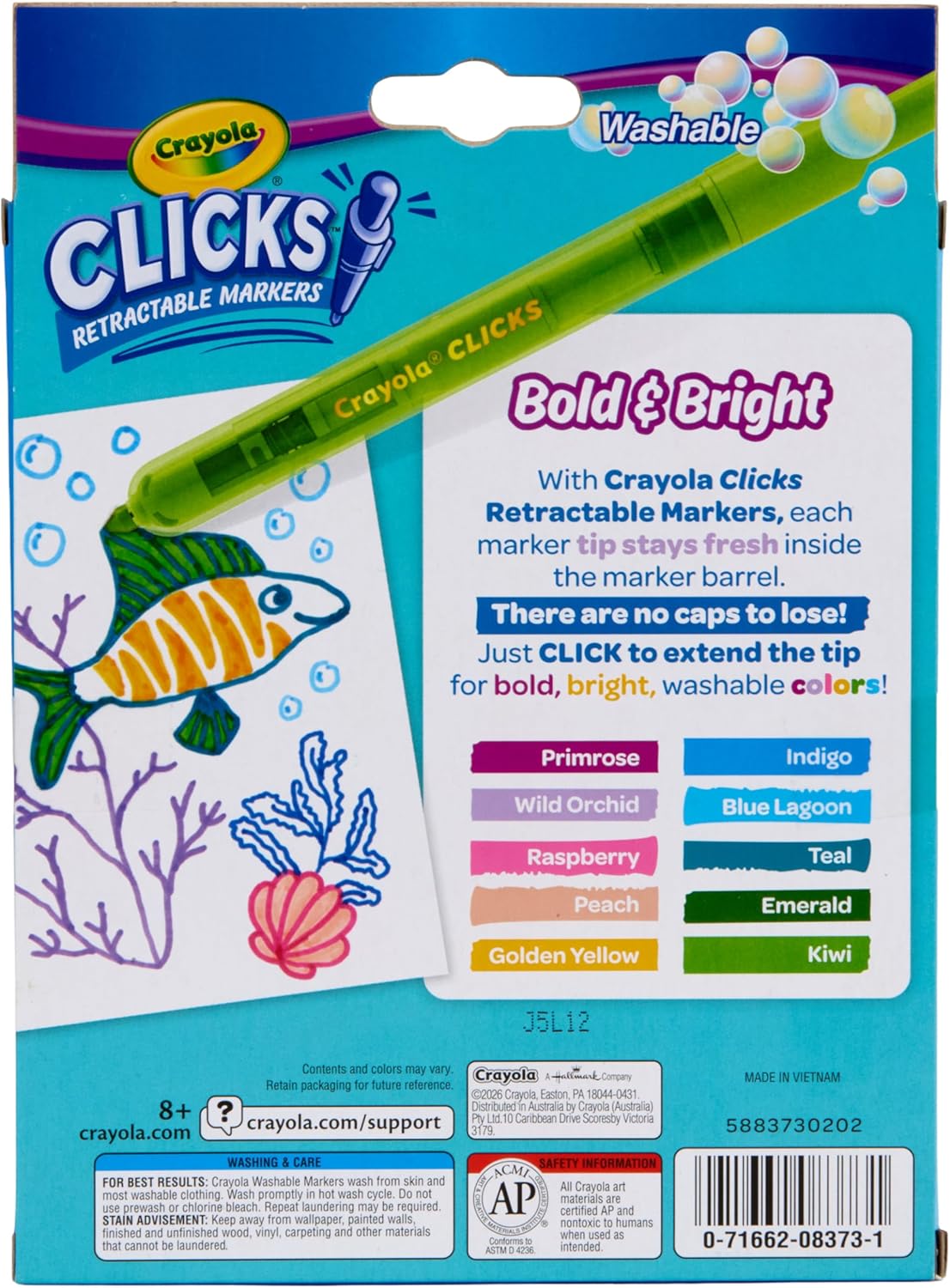 Crayola Clicks Retractable Markers Bold (10ct), Teacher Classroom School Supplies, Spring Crafts, No Dry Washable Markers for Kids | Classroom Supplies, No Dry Washable Markers for Kids