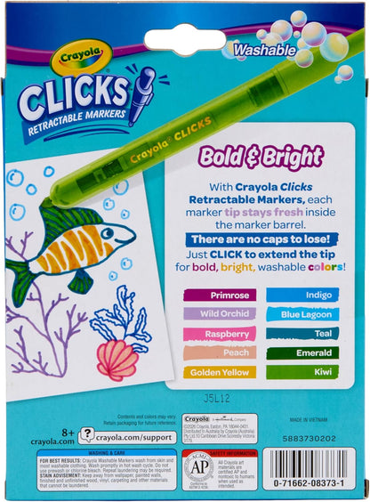 Crayola Clicks Retractable Markers Bold (10ct), Teacher Classroom School Supplies, Spring Crafts, No Dry Washable Markers for Kids | Classroom Supplies, No Dry Washable Markers for Kids