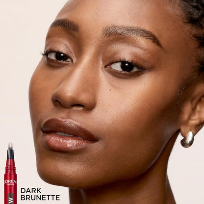 L'Oreal Paris Faux Brow, Hair-Like, Filling Eyebrow Pen with Double-Brush Tip, Fast & Precise Eyebrow Makeup, Dark Brunette, 0.04 Fl Oz