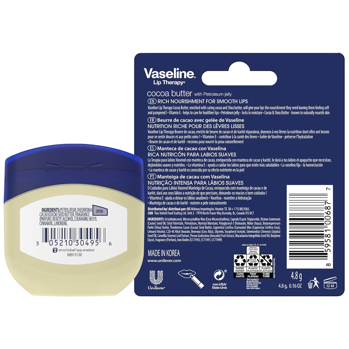 Vaseline Cocoa Butter Healing Jelly Travel-Size 6-Pack – Rich Moisturizing Ointment, Skin Protectant for Soothing Cracked, Dry Skin, 1.75 Oz Ea