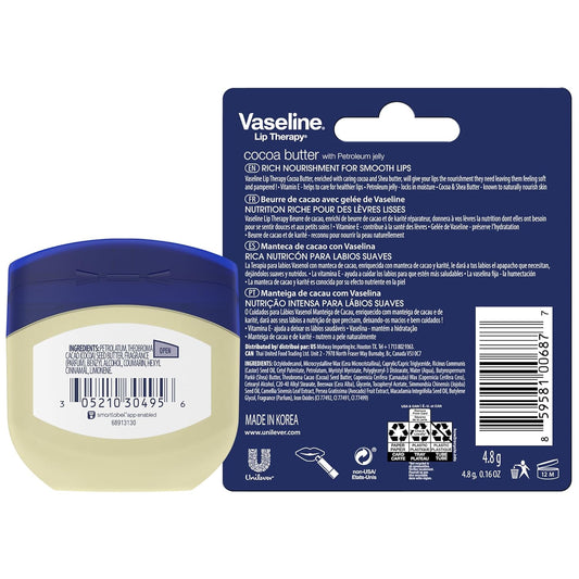 Vaseline Cocoa Butter Healing Jelly Travel-Size 6-Pack – Rich Moisturizing Ointment, Skin Protectant for Soothing Cracked, Dry Skin, 1.75 Oz Ea