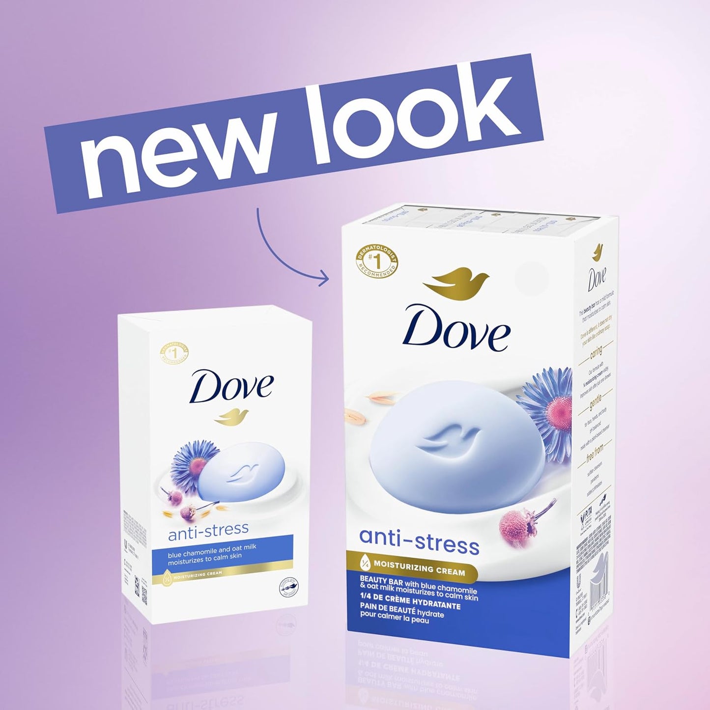 Dove Beauty Bar Gentle Cleanser Anti-Stress Cream Bar Moisturizes To Calm Skin Gentle Bar Soap Cleanser Made With 1/4 Moisturizing Cream 72 pack