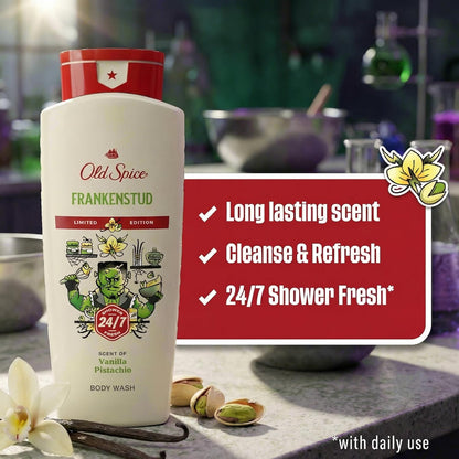 Old Spice Body Wash for Men, Fallidudes Edition, 24/7 Frightful Freshness, Long Lasting Cleanse & Refresh, Frankenstud with Vanilla Pistachio Scent, 16 oz