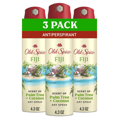 Old Spice Dry Spray Antiperspirant Deodorant for Men, 24/7 Freshness, 24/7 Sweat & Odor Protection, Gentle on Skin with Skin Conditioners, Fiji with Palm Tree + Coconut, 4.3 oz (Pack of 3)
