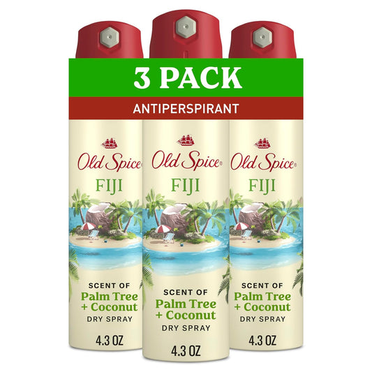 Old Spice Dry Spray Antiperspirant Deodorant for Men, 24/7 Freshness, 24/7 Sweat & Odor Protection, Gentle on Skin with Skin Conditioners, Fiji with Palm Tree + Coconut, 4.3 oz (Pack of 3)