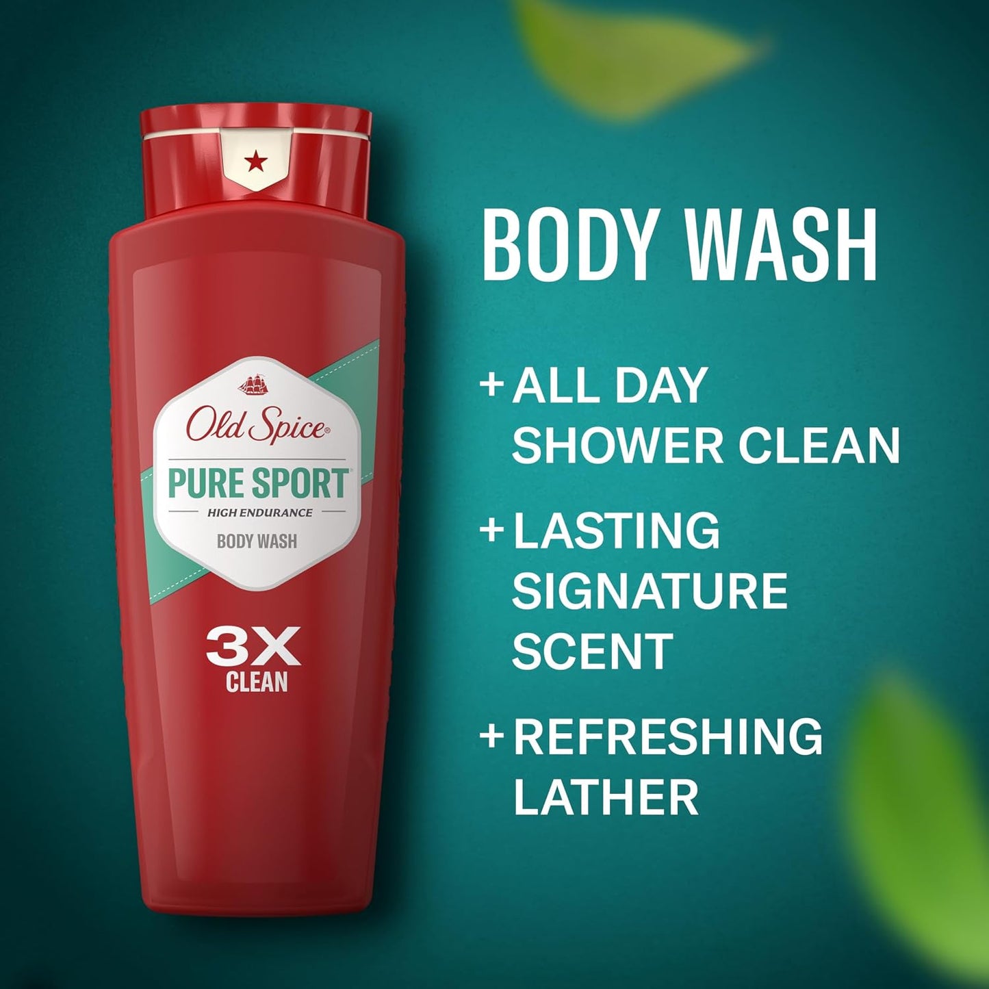 Old Spice Refreshing Body Wash for Men, High Endurance, 3X Defense, 24/7 Shower Fresh with Long Lasting Scent, Pure Sport Scent, 24 oz (Pack of 2)