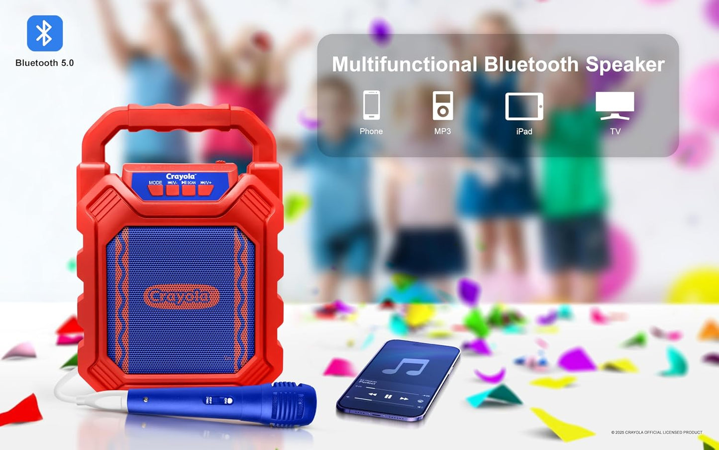 Crayola Mini Karaoke Machine for Kids, Bluetooth Speakers with Microphone | 4" Driver 10W Peak Power, Loud HD Sound, Rechargeable Mini Portable Bluetooth Speaker, USB, TWS, Indoor/Outdoor Party
