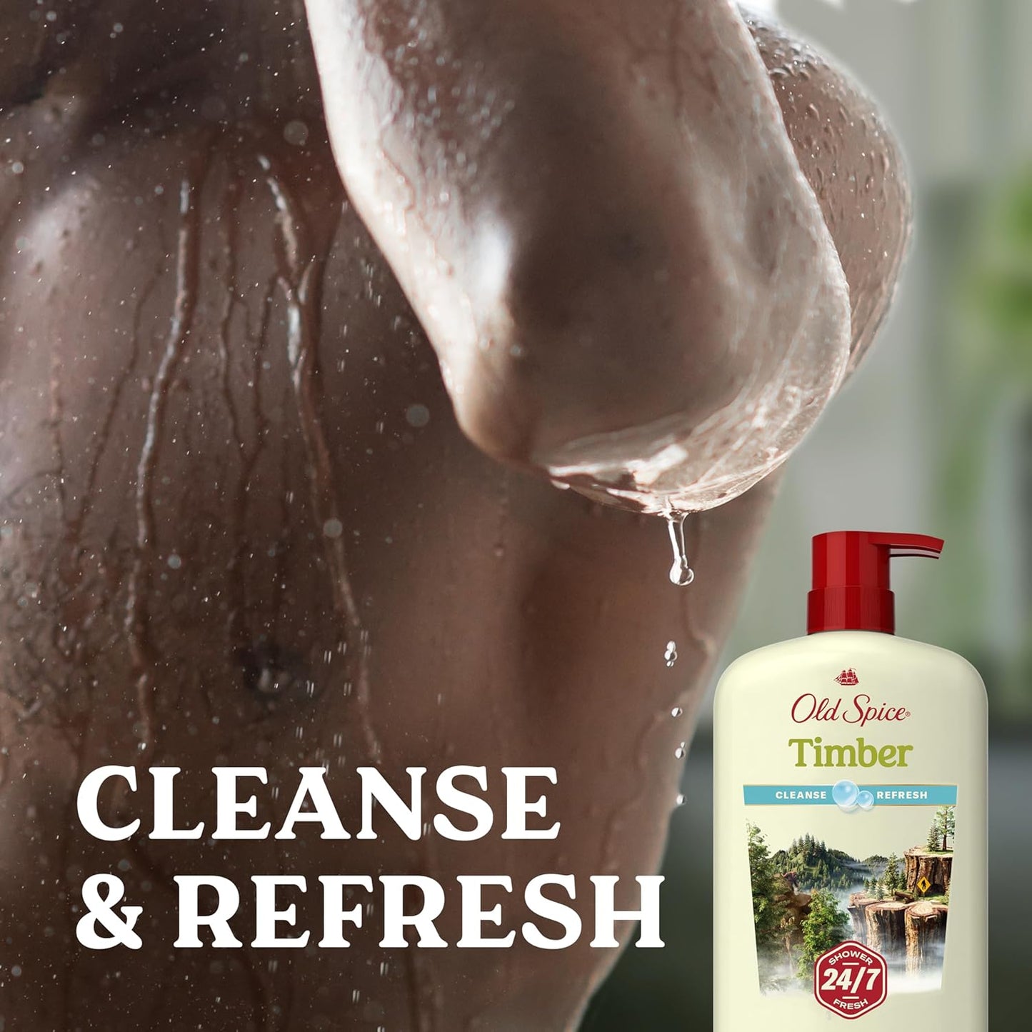 Old Spice Cleansing Body Wash for Men, 24/7 Shower Fresh with Lasting Scent, Cleanse & Refresh, Gentle on Skin, Vitamin B3, Timber with Sandalwood + Cypress Scent, 30 oz (Pack of 4)