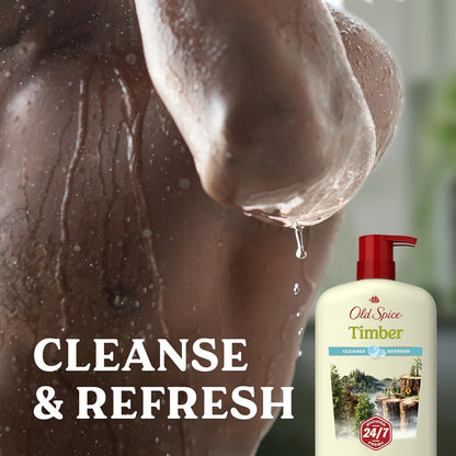 Old Spice Cleansing Body Wash for Men, 24/7 Shower Fresh with Lasting Scent, Cleanse & Refresh, Gentle on Skin, Vitamin B3, Timber with Sandalwood + Cypress Scent, 30 oz (Pack of 4)