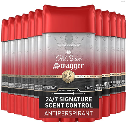 Old Spice Sweat Defense Antiperspirant Deodorant for Men, 24/7 Sweat & Odor Protection, Lasting Freshness, Clear Gel, Swagger Scent, 3.8 oz (Pack of 12)