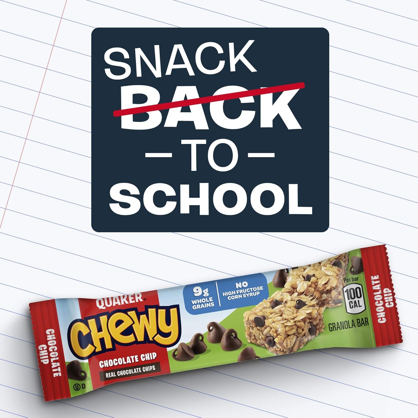 Quaker, Oatmeal, 42 Oz CanisterQuaker Chewy Granola Bar Chocolate Chip Granola Bars, 0.84 Oz, 8 Ct
