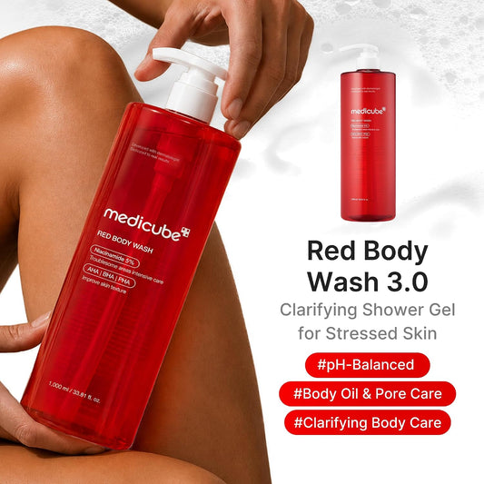 medicube Red Body Wash 3.0 - Clarifying Gel for Stressed Skin, 33.81 fl.oz
