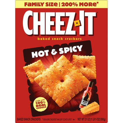 Cheez-It Baked Snack Crackers, Lunch Snacks, Family Size, Hot and Spicy, 21oz Box (1 Box) (Pack of 2)