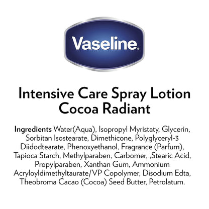 Vaseline Intensive Care Spray Moisturizer For Dry Skin Cocoa Radiant Made With 100% Pure Cocoa Butter 6.5oz (Pack of 6)