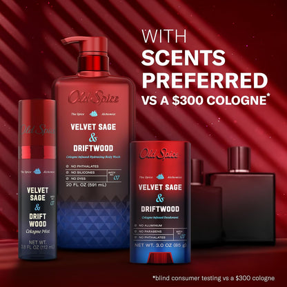 Old Spice Aluminum Free Deodorant for Men, The Spice Alchemist Collection, 24/7 Cologne Infused Scent, No Trade Off Formula, Free of Parabens & Phthalates, Velvet Sage + Drift Wood Scent, 3.0 oz