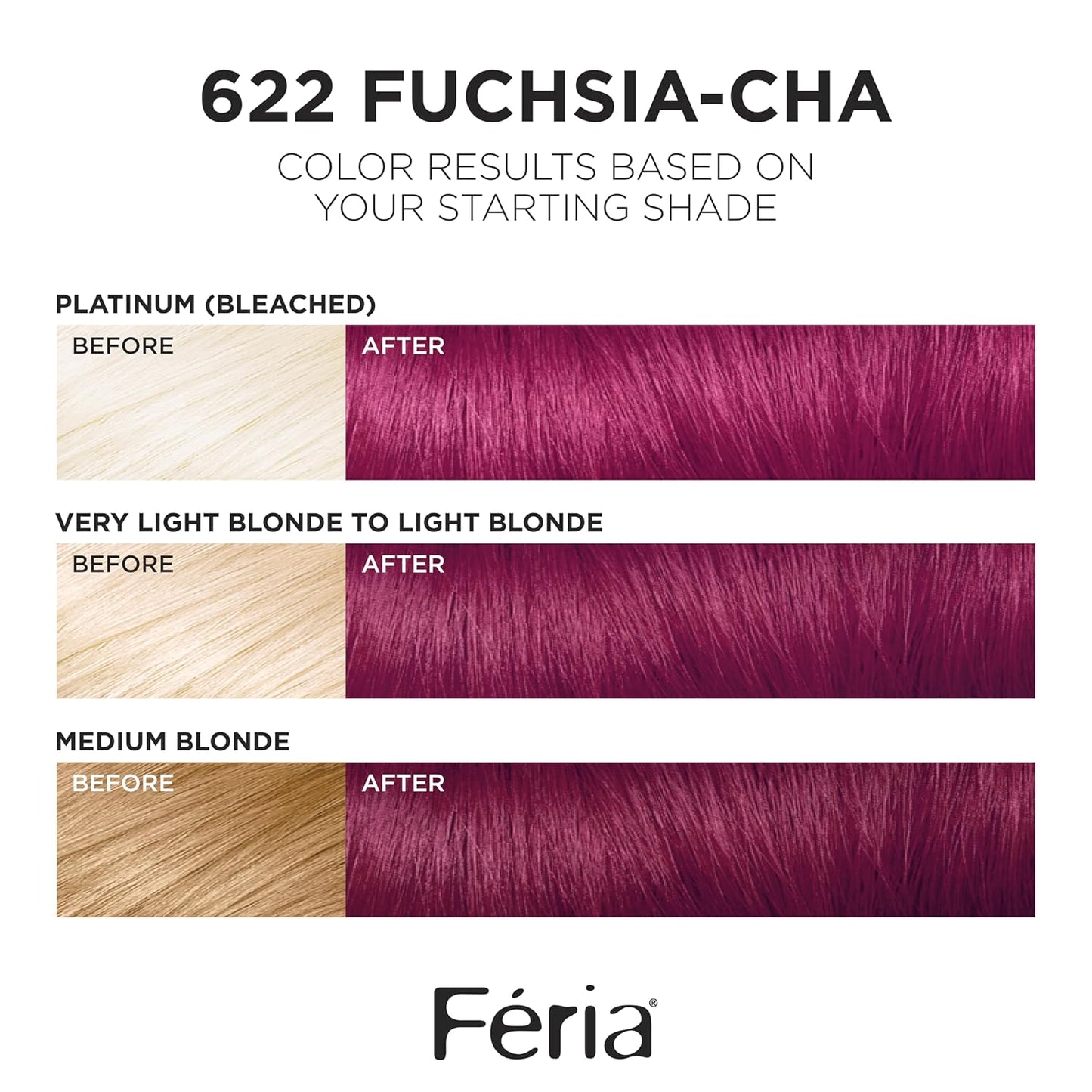 L'Oreal Paris Feria Multi-Faceted Shimmering Permanent Hair Color, 622 Fuchsia-cha, Pack of 2 Hair Dye Kit