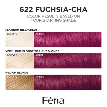 L'Oreal Paris Feria Multi-Faceted Shimmering Permanent Hair Color, 622 Fuchsia-cha, Pack of 2 Hair Dye Kit