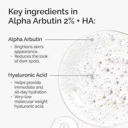 The Ordinary Alpha Arbutin 2% + Hyaluronic Acid, Brightens Skin and Targets Dark Spots, 1 Fl Oz