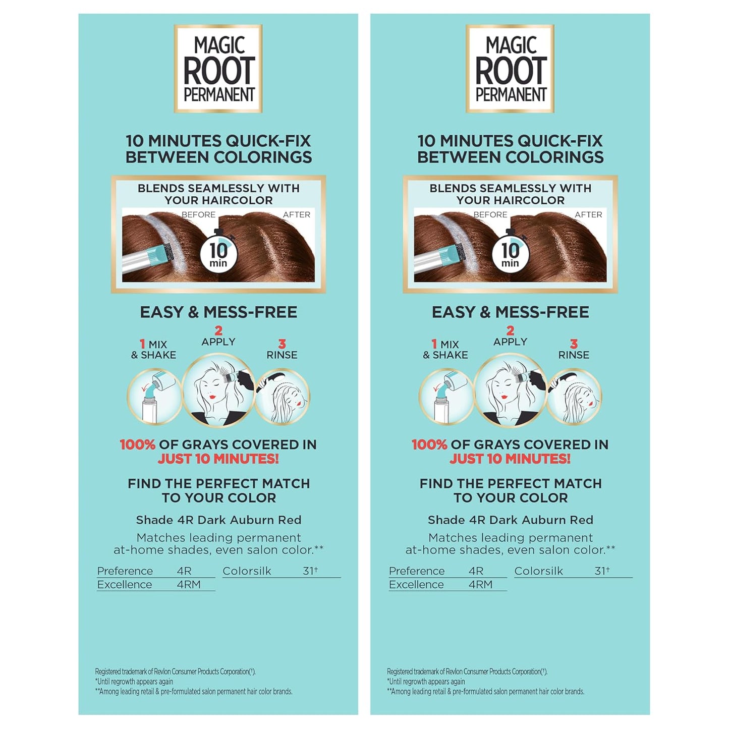 L'Oreal Paris Magic Root Permanent Hair Color Kit, 100% Gray Hair Coverage In Just 10 Minutes, Precision Brush Applicator for Seamless Application, 4R Dark Auburn Red (2 Count)