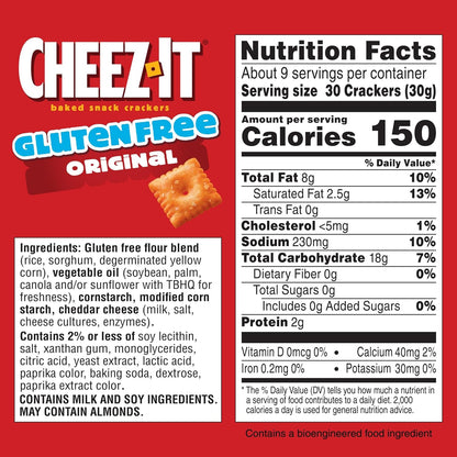Cheez-It Baked Snack Crackers, Gluten Free, Lunch Snacks, Original (3 Boxes)