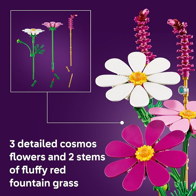 LEGO Botanicals Cosmos Flowers 11514 | Building Toys for Girls & Boys, Ages 9+, Decor for Bedroom & Desk, Artificial Flowers, 171 pieces, Gift for Birthdays