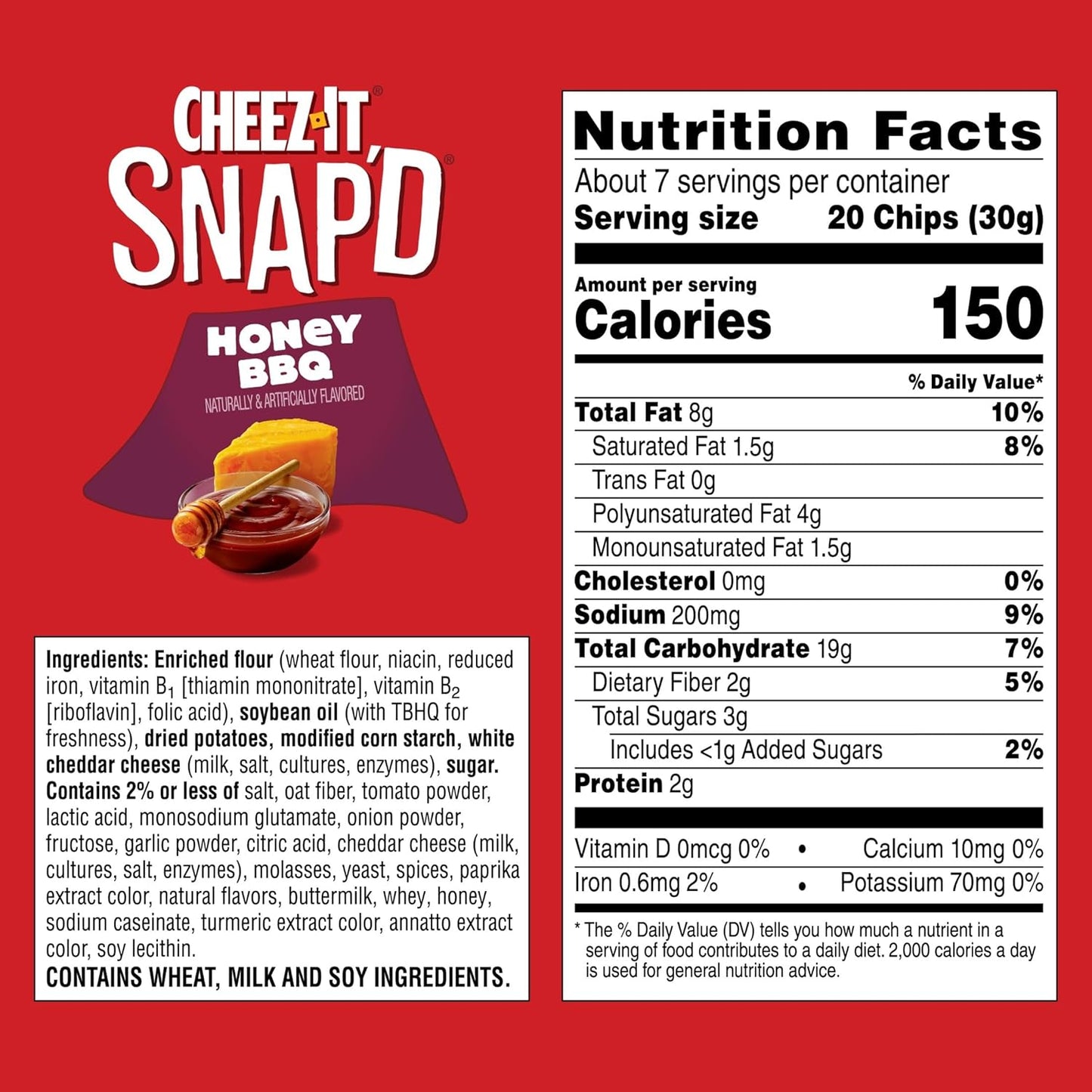 Cheez-It Snap'd Cheesy Baked Chips, Thin Crisps, Lunch Snacks, Honey BBQ (6 Bags)