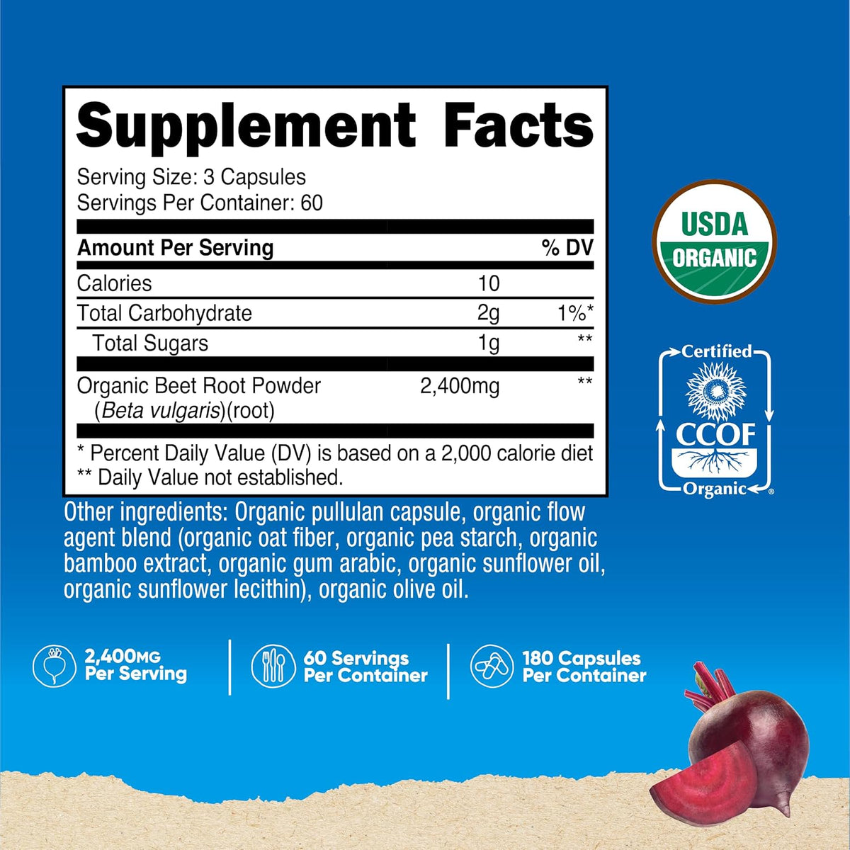 Nutricost Beet Root 2400mg, 180 Capsules, CCOF Certified Made with Organic