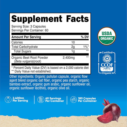 Nutricost Beet Root 2400mg, 180 Capsules, CCOF Certified Made with Organic