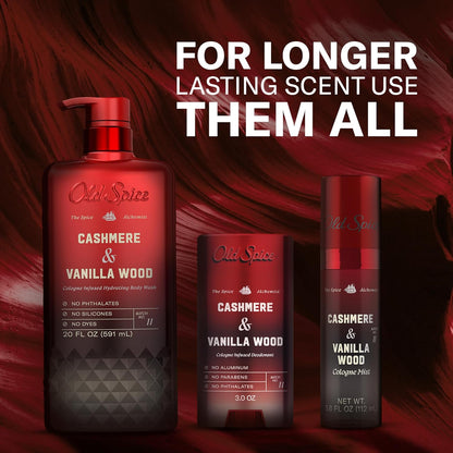 Old Spice Aluminum Free Deodorant for Men, The Spice Alchemist Collection, 24/7 Cologne Infused Scent, No Trade Off Formula, Free of Parabens & Phthalates, Cashmere + Vanilla Wood Scent, 3.0 oz