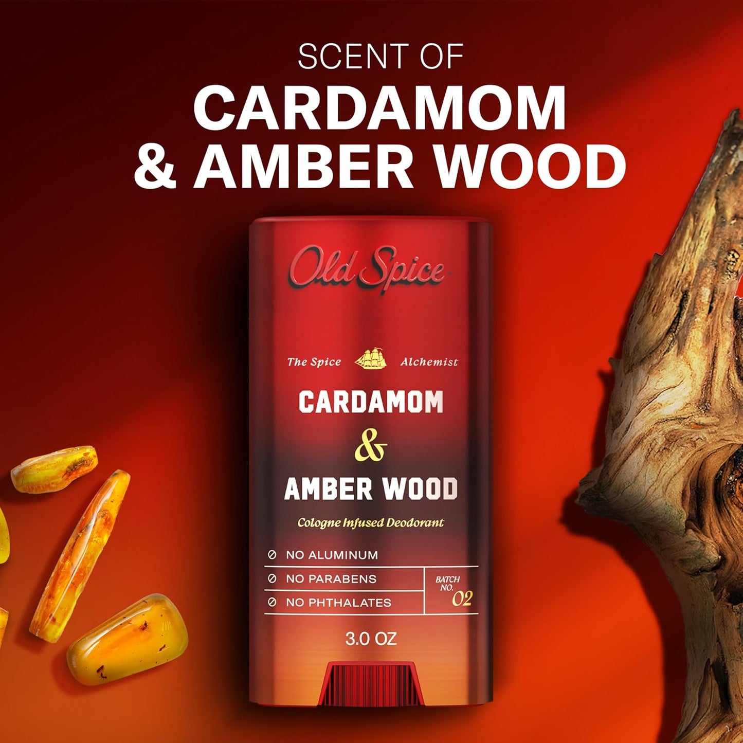 Old Spice Aluminum Free Deodorant for Men, The Spice Alchemist Collection, 24/7 Cologne Infused Scent, No Trade Off Formula, Free of Parabens & Phthalates, Cardamom + Amber Wood Scent, 3.0 oz